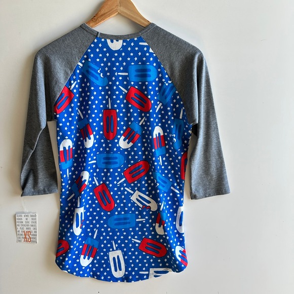 LuLaRoe Randy Baseball Tee Patriotic Popsicle Print Blue XS NWT Lightweight - Picture 9 of 11